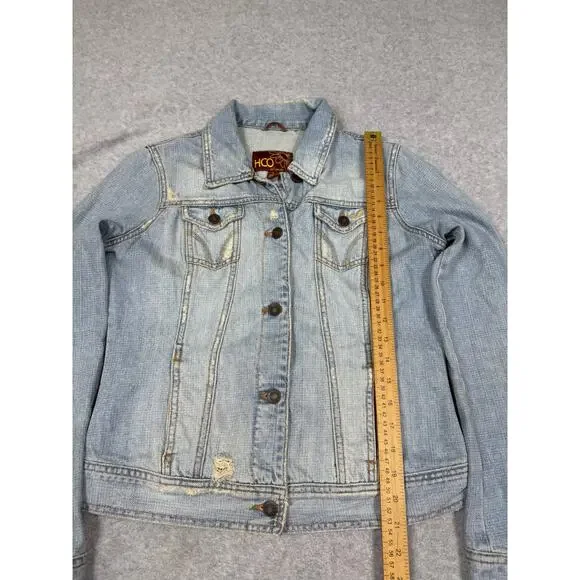 Y2K Hollister Junior Womens Size L Distressed Denim Jacket HCO Surf - Picture 7 of 10